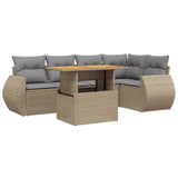 6 Piece Garden Sofa Set with Cushions Beige Poly Rattan - Front View
