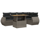 6 Piece Garden Sofa Set with Cushions Grey Poly Rattan - Front View