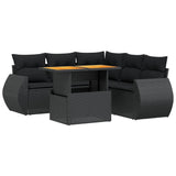 6 Piece Garden Sofa Set with Cushions Black Poly Rattan - Front View