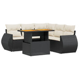 6 Piece Garden Sofa Set with Cushions Black Poly Rattan - Front View