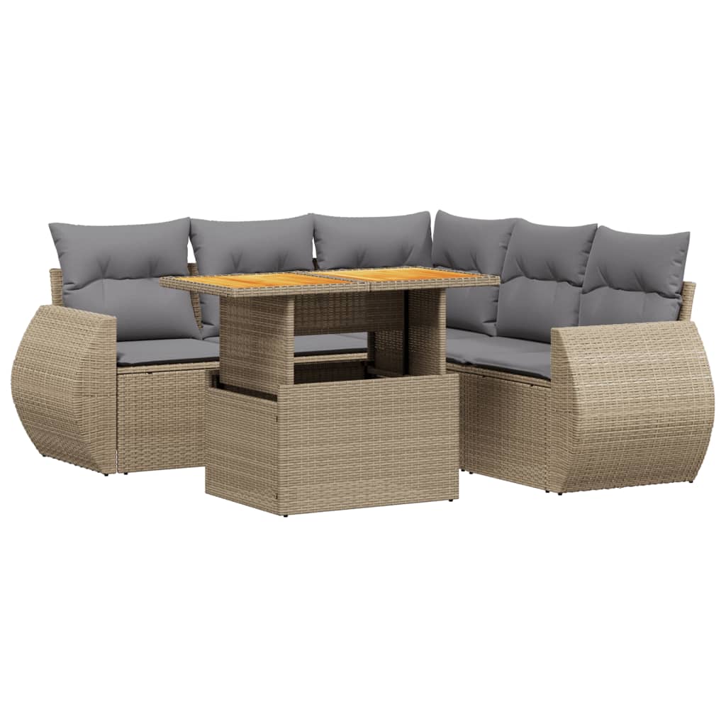 6 Piece Garden Sofa Set with Cushions Beige Poly Rattan