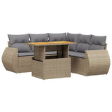 6 Piece Garden Sofa Set with Cushions Beige Poly Rattan - Front View