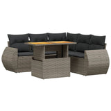 6 Piece Garden Sofa Set with Cushions Grey Poly Rattan - Front View