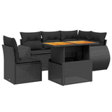 6 Piece Garden Sofa Set with Cushions Black Poly Rattan - Front View