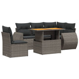 6 Piece Garden Sofa Set with Cushions Grey Poly Rattan - Front View