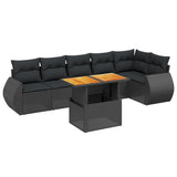 7 Piece Garden Sofa Set with Cushions Black Poly Rattan - Front View