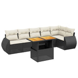 7 Piece Garden Sofa Set with Cushions Black Poly Rattan - Front View