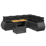 7 Piece Garden Sofa Set with Cushions Black Poly Rattan - Front View
