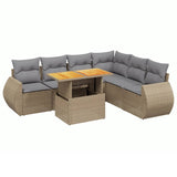 7 Piece Garden Sofa Set with Cushions Beige Poly Rattan - Front View