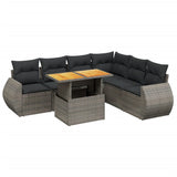 7 Piece Garden Sofa Set with Cushions Grey Poly Rattan - Front View