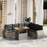 7 Piece Garden Sofa Set with Cushions Grey Poly Rattan