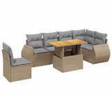 7 Piece Garden Sofa Set with Cushions Beige Poly Rattan - Front View
