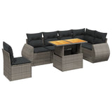 7 Piece Garden Sofa Set with Cushions Grey Poly Rattan - Front View