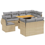 9 Piece Garden Sofa Set with Cushions Beige Poly Rattan - Front View