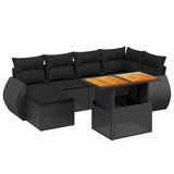 7 Piece Garden Sofa Set with Cushions Black Poly Rattan - Front View