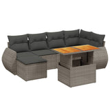 7 Piece Garden Sofa Set with Cushions Grey Poly Rattan - Front View