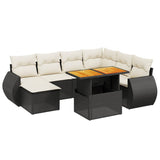 8 Piece Garden Sofa Set with Cushions Black Poly Rattan - Front View