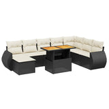 9 Piece Garden Sofa Set with Cushions Black Poly Rattan - Front View