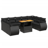 10 Piece Garden Sofa Set with Cushions Black Poly Rattan - Front View