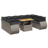 10 Piece Garden Sofa Set with Cushions Grey Poly Rattan - Front View