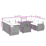 10 Piece Garden Sofa Set with Cushions Grey Poly Rattan - Side View