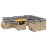 10 Piece Garden Sofa Set with Cushions Beige Poly Rattan - Front View