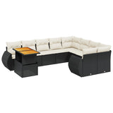 10 Piece Garden Sofa Set with Cushions Black Poly Rattan - Front View