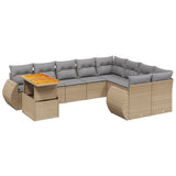 10 Piece Garden Sofa Set with Cushions Beige Poly Rattan - Front View