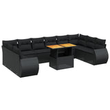 11 Piece Garden Sofa Set with Cushions Black Poly Rattan - Front View