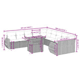 11 Piece Garden Sofa Set with Cushions Grey Poly Rattan - Side View
