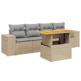 5 Piece Garden Sofa Set with Cushions Beige Poly Rattan - Front View