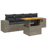 5 Piece Garden Sofa Set with Cushions Grey Poly Rattan - Front View