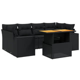 7 Piece Garden Sofa Set with Cushions Black Poly Rattan