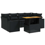 7 Piece Garden Sofa Set with Cushions Black Poly Rattan