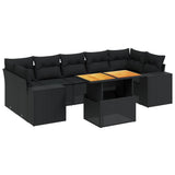 8 Piece Garden Sofa Set with Cushions Black Poly Rattan - Front View