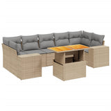 8 Piece Garden Sofa Set with Cushions Beige Poly Rattan - Front View