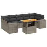 8 Piece Garden Sofa Set with Cushions Grey Poly Rattan - Front View