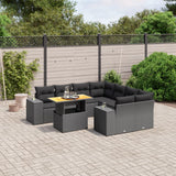 9 Piece Garden Sofa Set with Cushions Black Poly Rattan