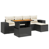 6 Piece Garden Sofa Set with Cushions Black Poly Rattan