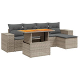 6 Piece Garden Sofa Set with Cushions Grey Poly Rattan - Front View