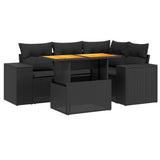 5 Piece Garden Sofa Set with Cushions Black Poly Rattan - Front View