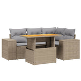 5 Piece Garden Sofa Set with Cushions Beige Poly Rattan - Front View
