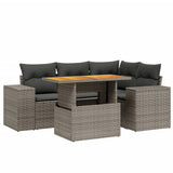 5 Piece Garden Sofa Set with Cushions Grey Poly Rattan