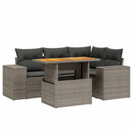 5 Piece Garden Sofa Set with Cushions Grey Poly Rattan