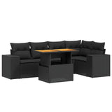 6 Piece Garden Sofa Set with Cushions Black Poly Rattan - Front View