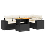 6 Piece Garden Sofa Set with Cushions Black Poly Rattan - Front View