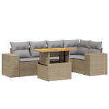6 Piece Garden Sofa Set with Cushions Beige Poly Rattan - Front View