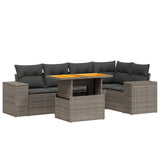 6 Piece Garden Sofa Set with Cushions Grey Poly Rattan - Front View