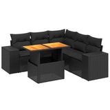 6 Piece Garden Sofa Set with Cushions Black Poly Rattan - Front View