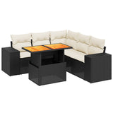 6 Piece Garden Sofa Set with Cushions Black Poly Rattan - Front View